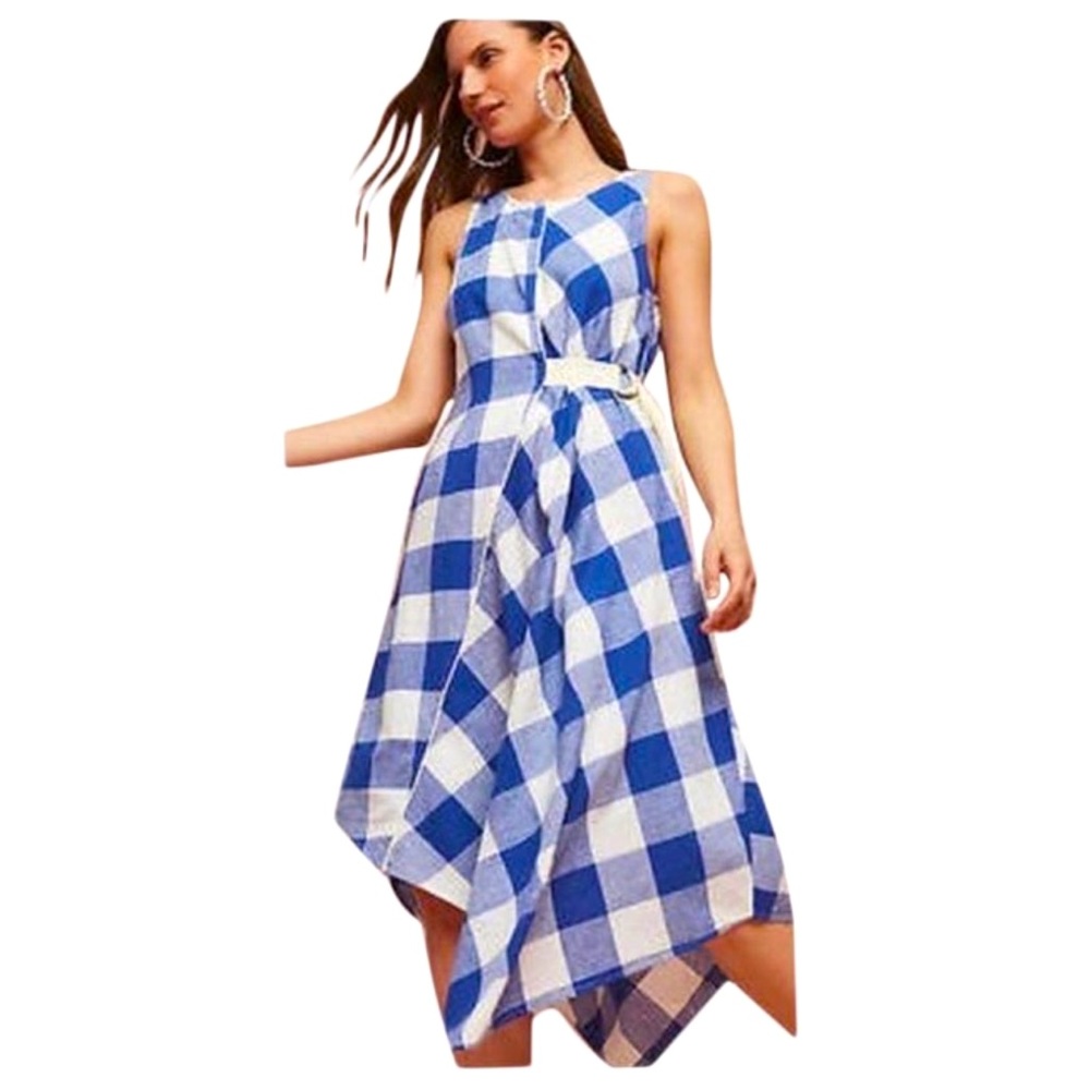 Anthropologie - Maeve Belted Gingham Dress Asymmetrical Small